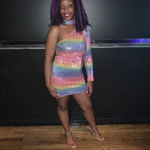 Rainbow sequin body con dress 🌈